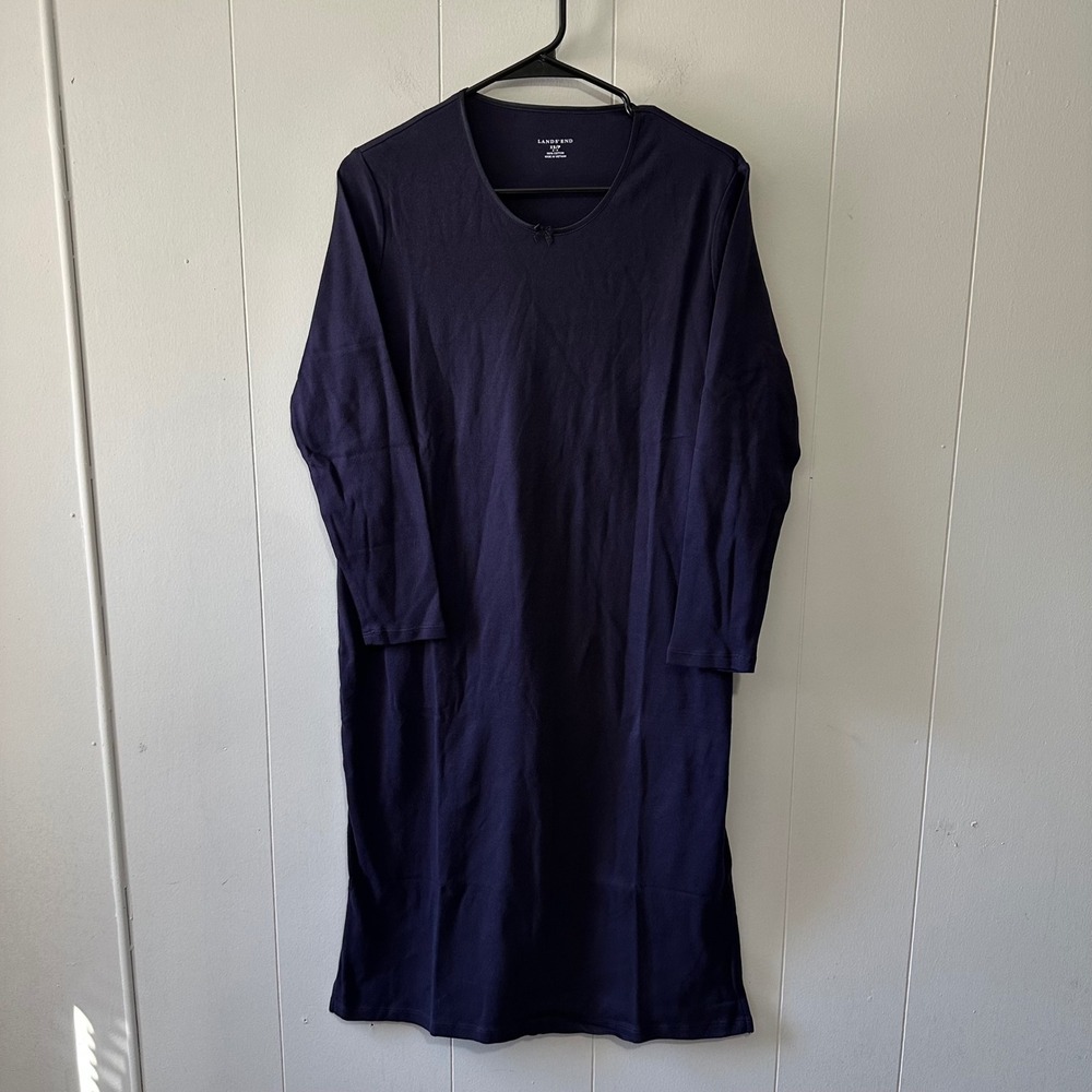 Lands End Womens Navy Blue Long-sleeved Cotton Nightgown XS PETITE